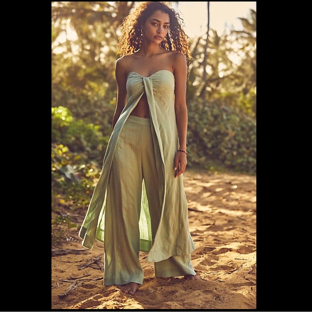 Free People Light Green Wide Leg Jumpsuit